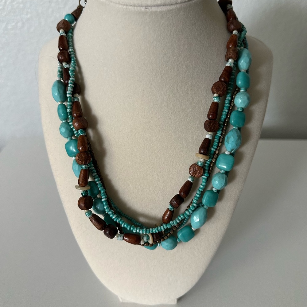 Turquoise and Wooden Beaded Necklace